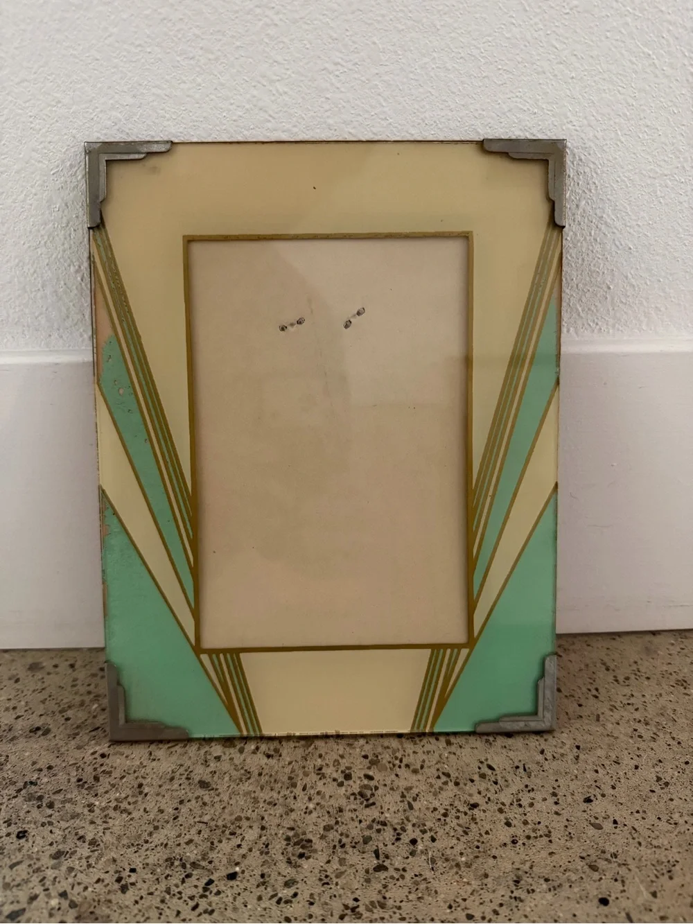 1930’s / 1940’s Art Deco Mint and Cream Reverse Painted Glass Picture Frame